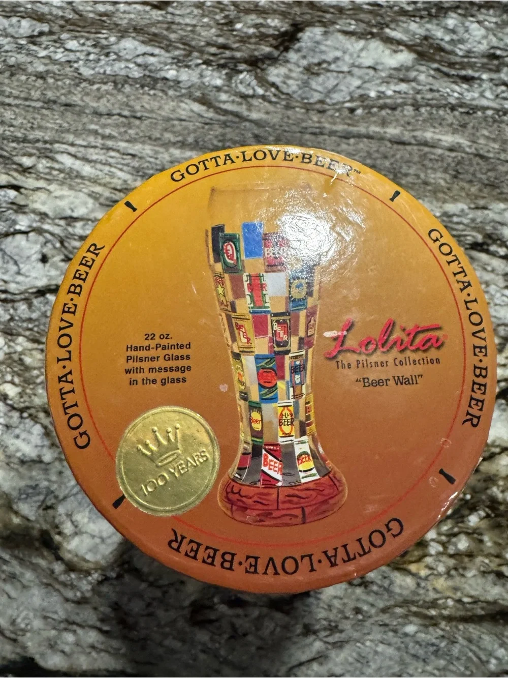 Lolita Yellow & Red Hand-Painted Pilsner Glass with Beer Motif
